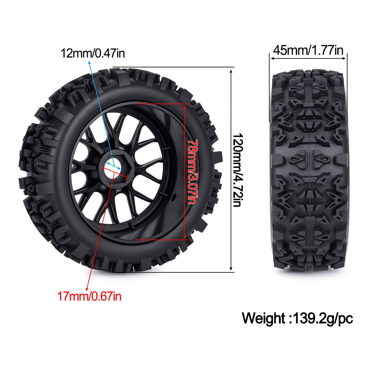 120MM Off-Road RC Tires 17mm H - Rc Hobby Dump Truck review and price